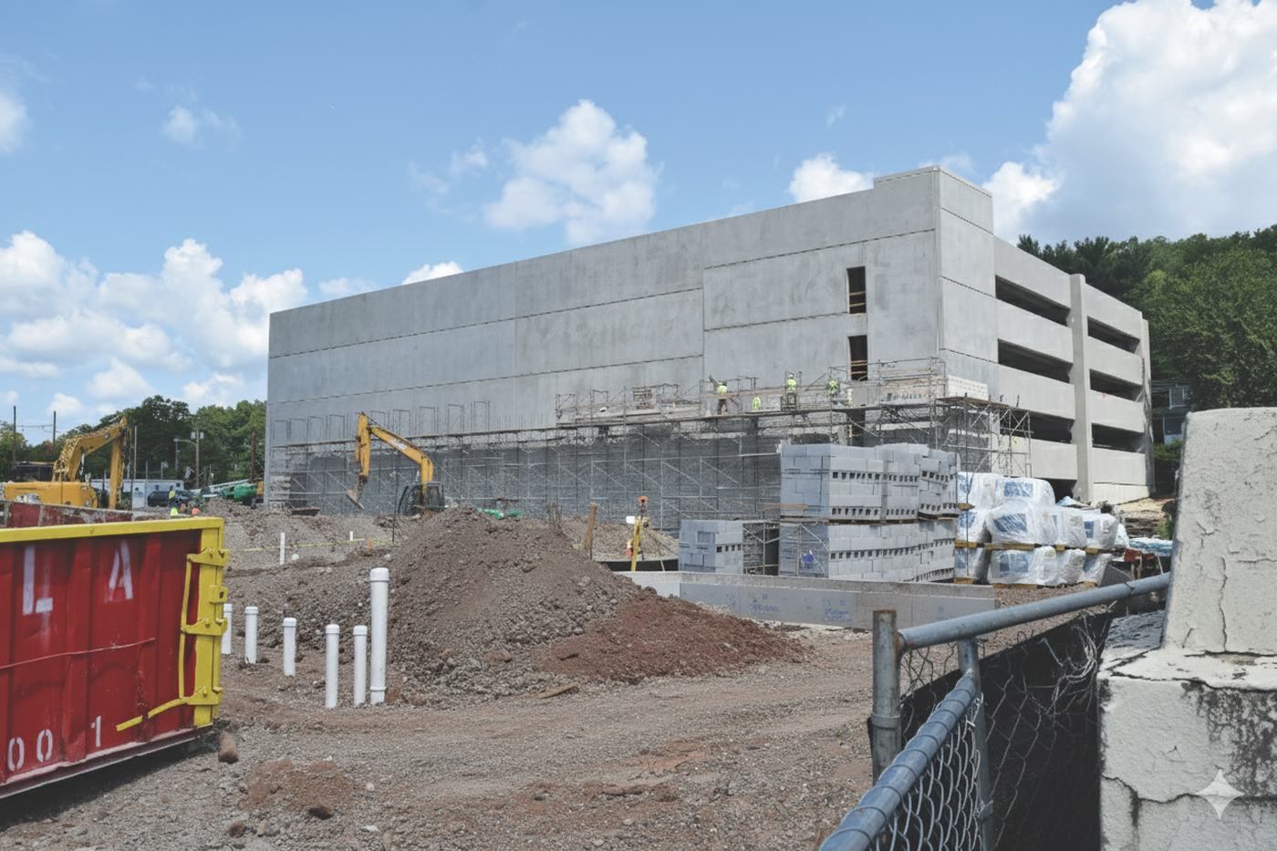 Parking garage under construction at the Annie Sez site