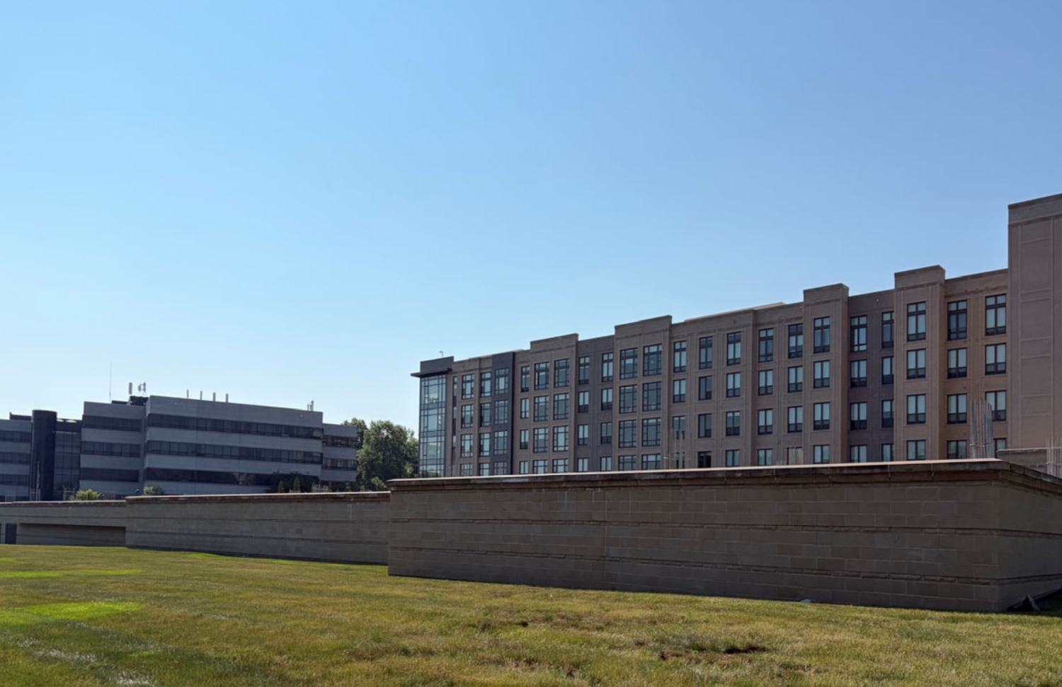 The 150 JFK Parkway site, an office corridor with no single-family homes in view